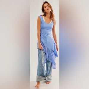 Free People Sierra Off Shoulder Shirt Long Tunic Dress Lace Asymmetrical